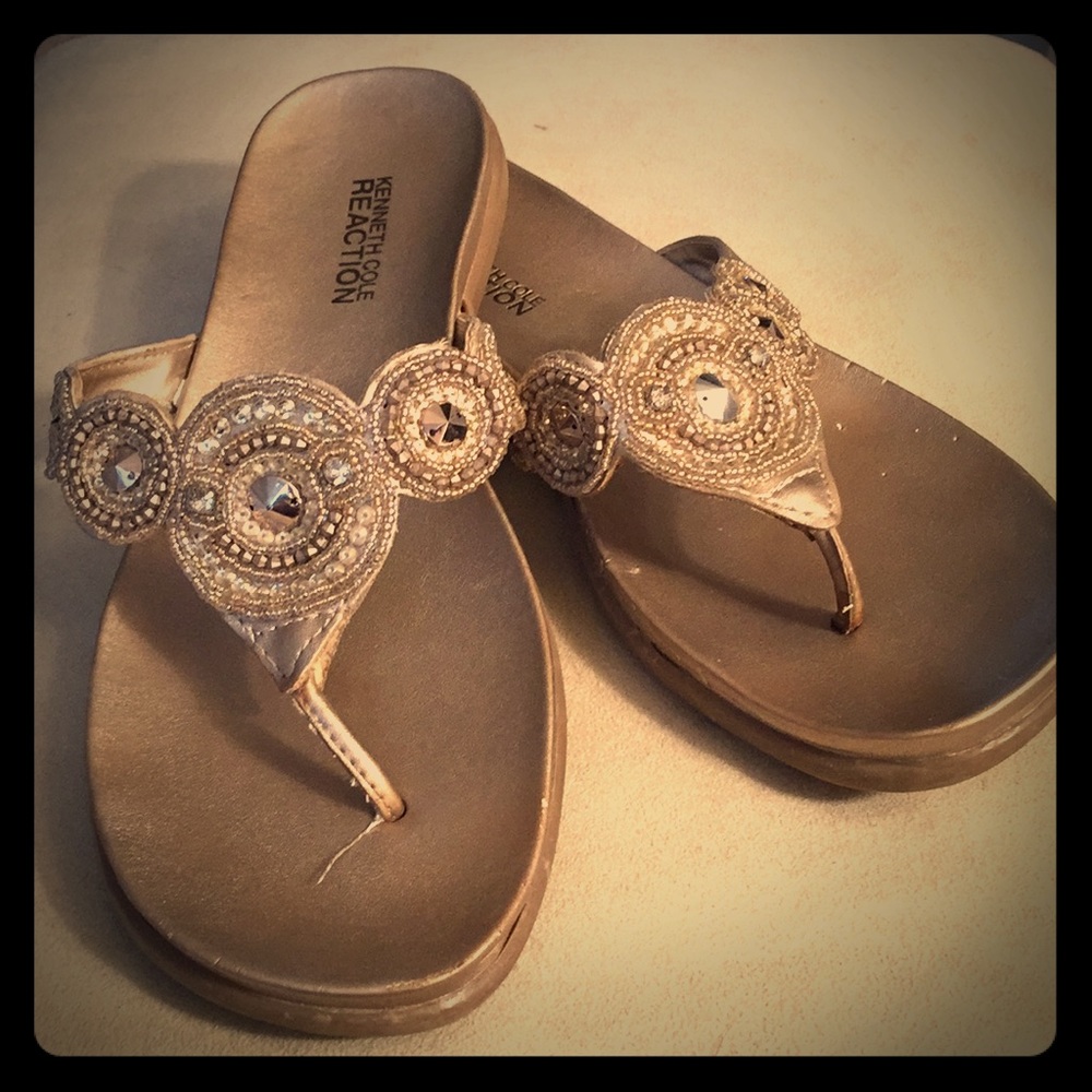 Kenneth Cole Reaction Gold beaded sandals